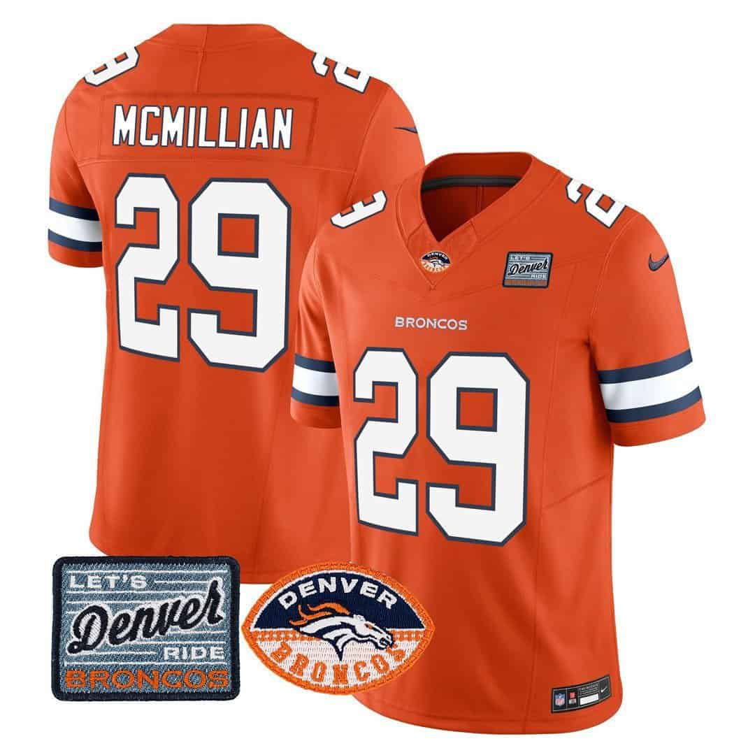 Men Denver Broncos #29 Mcmillian Orange 2024 Nike Logo Patch Limited NFL Jersey